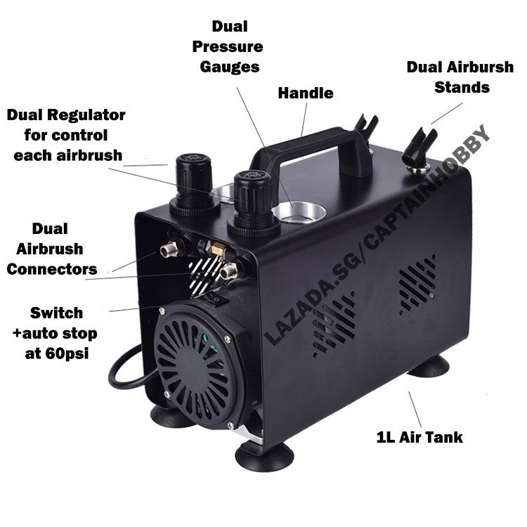 Pro modeler Airbrushing Compressor Kits W/ Airbrush 1.8M Hose and 1L Tank for Painting Gundam Gunpla and Scale Model