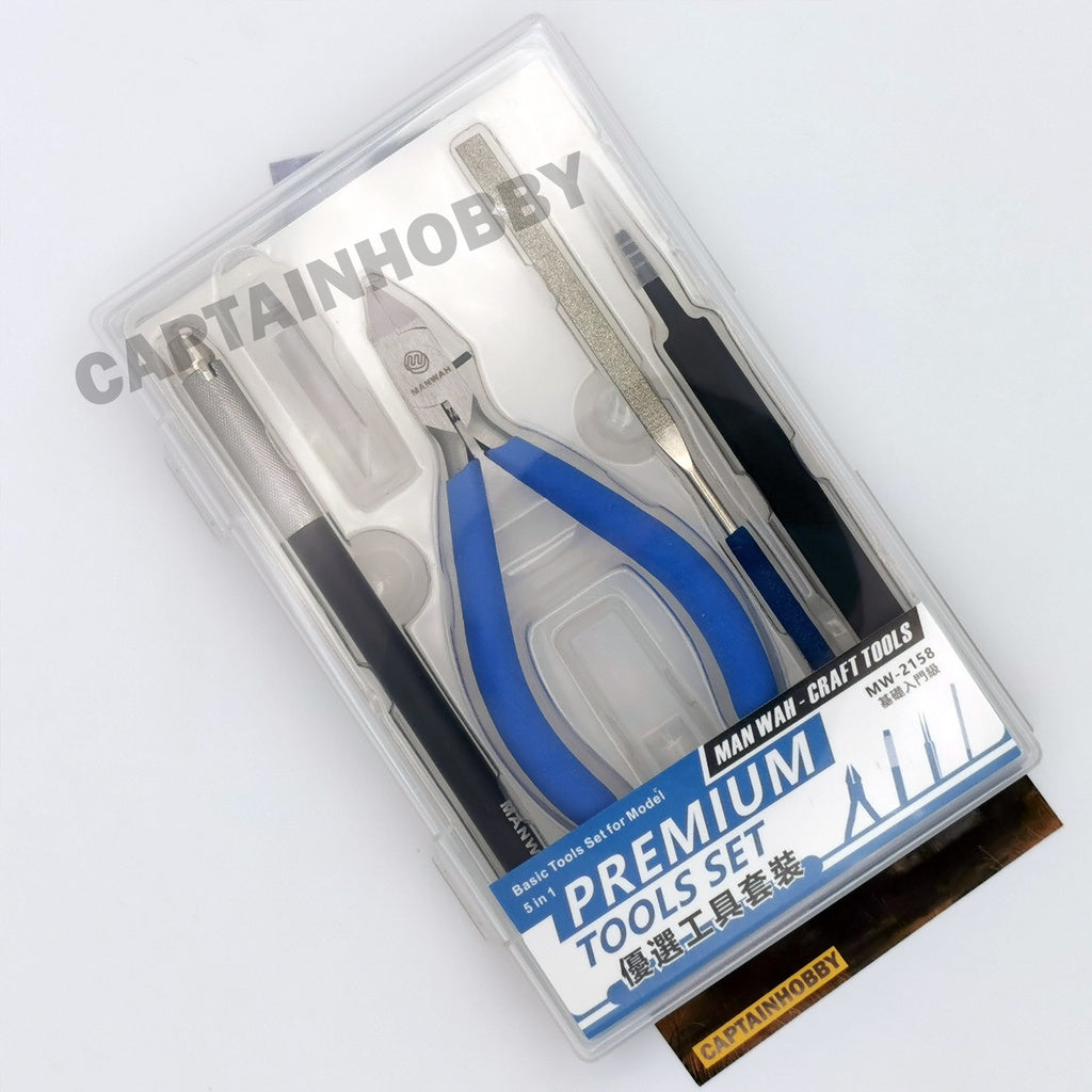 Premium Hobby Tools Set 5 Pcs incl Side Cutter Hobby Nipper Design Knife File Tweezer Tool Box for Gunpla Model building