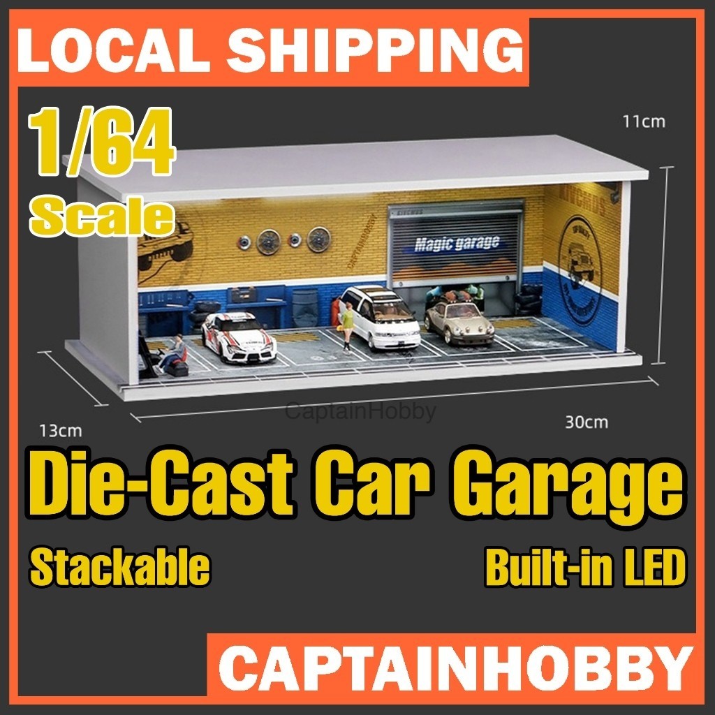 1:64 Scale Die-Cast Car Parking Diorama – Stackable PVC Display Garage with LED Lights