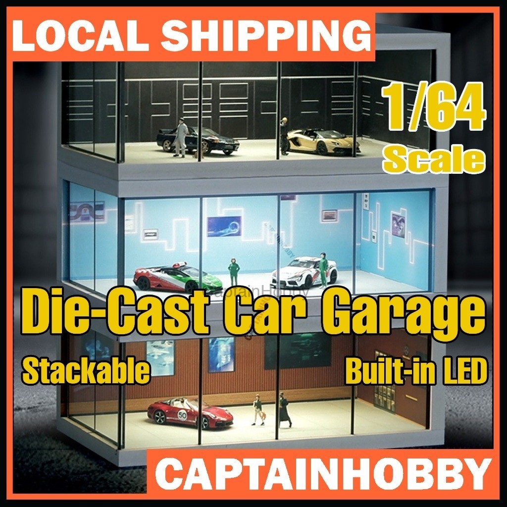 1/64 Scale Car Display Garage – Transparent Acrylic Display Box with LED Lights for Die-Cast Scene