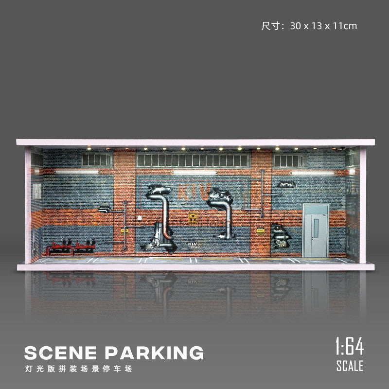1:64 Scale Die-Cast Car Parking Diorama – Stackable PVC Display Garage with LED Lights