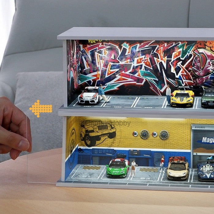 1:64 Scale Die-Cast Car Parking Diorama – Stackable PVC Display Garage with LED Lights