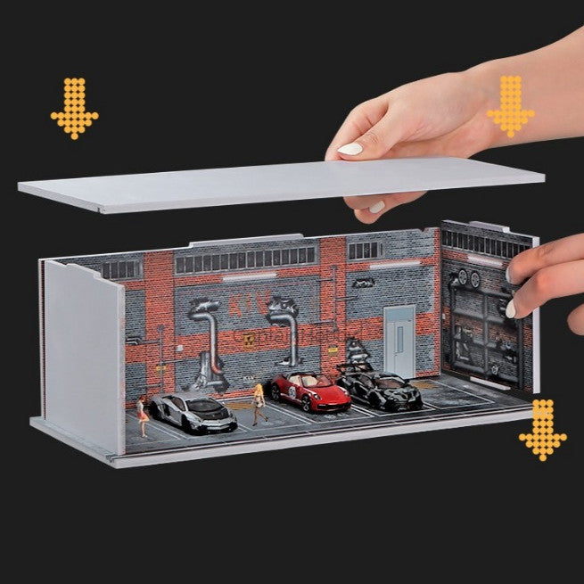 1:64 Scale Die-Cast Car Parking Diorama – Stackable PVC Display Garage with LED Lights