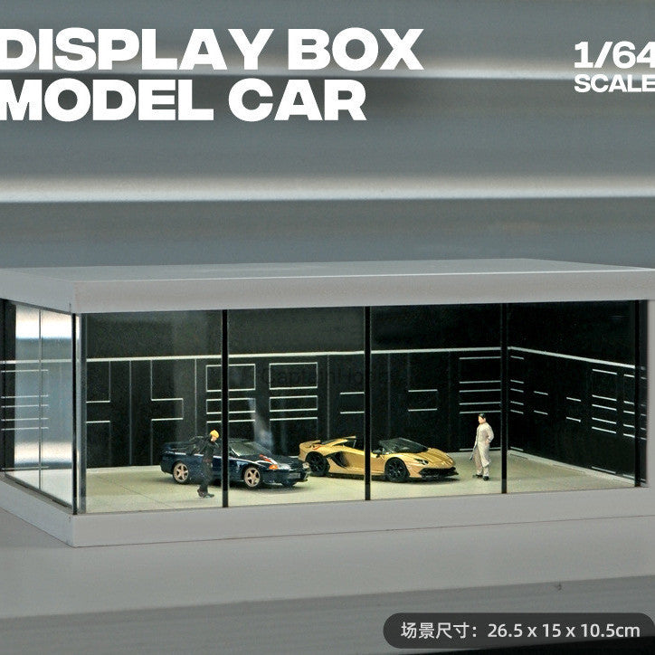 1/64 Scale Car Display Garage – Transparent Acrylic Display Box with LED Lights for Die-Cast Scene