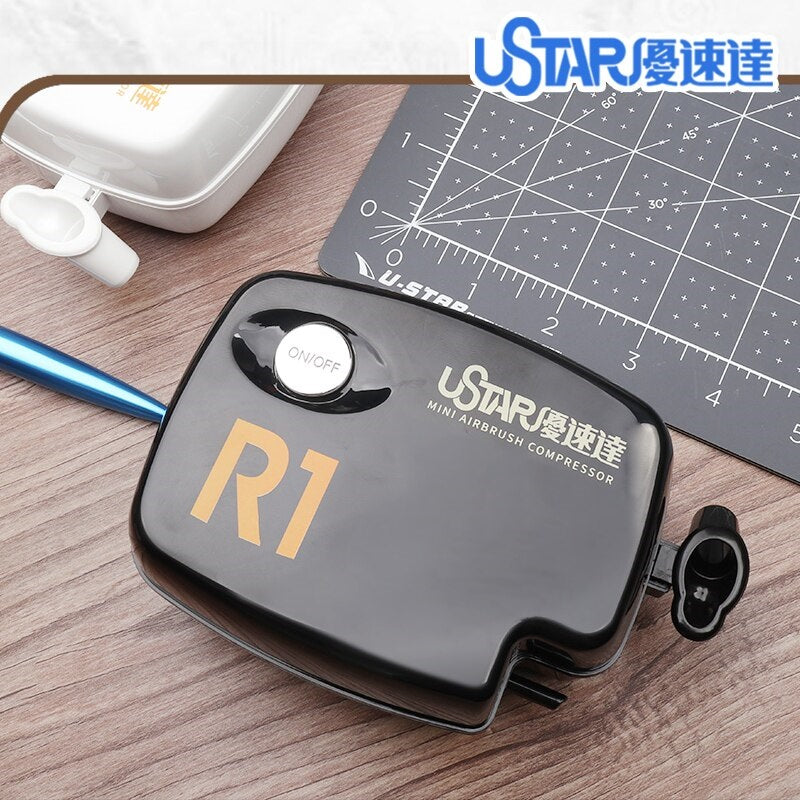 Mini Airbrushing Compressor by Ustar R1 with 3 Levels of Air Pressure Adjustment for Painting Gundam and Scale Model
