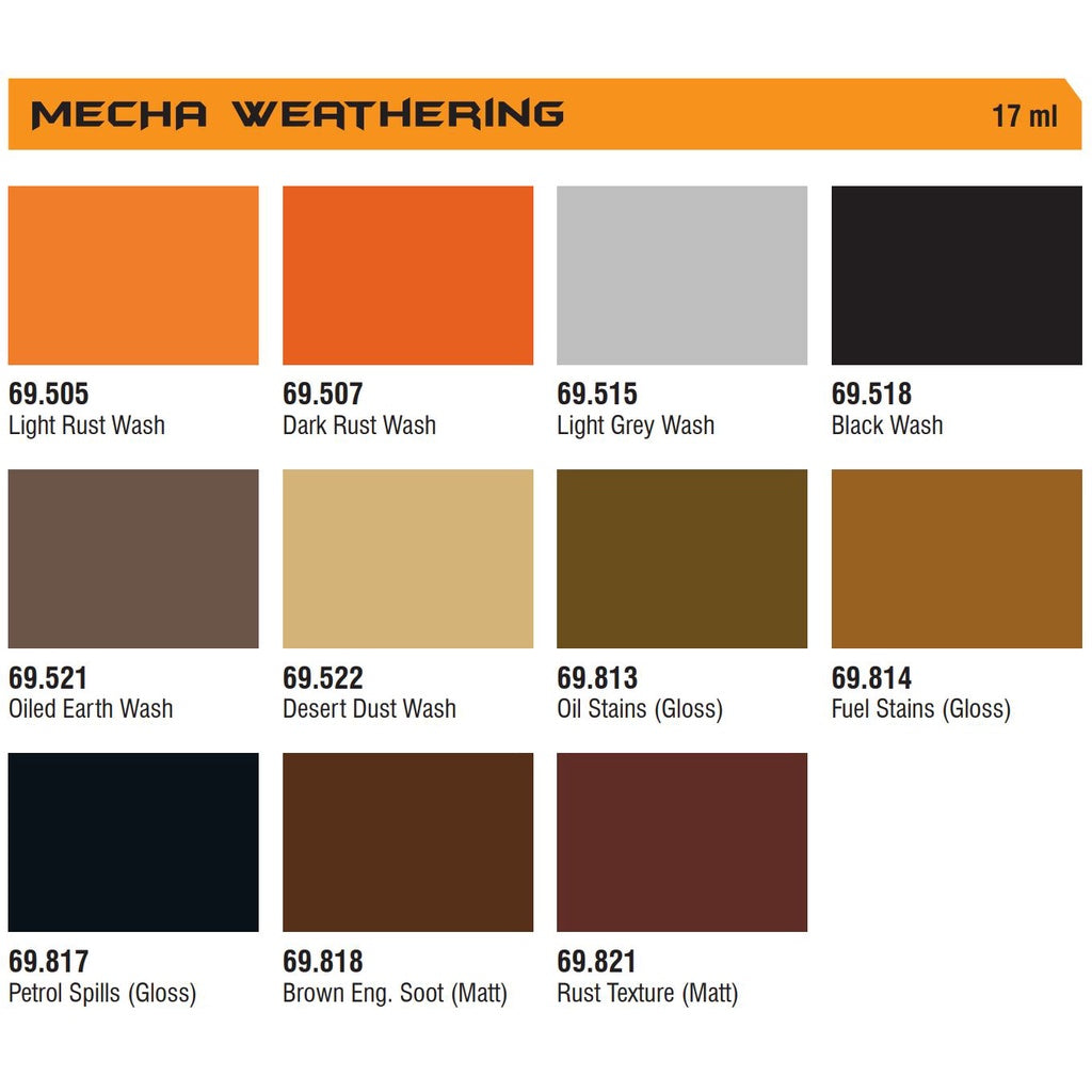 VALLEJO MECHA WEATHERING/ WASH II 69.813-69.821 Safe Pre-thinned Ready-to-spray Acrylic Hobby Gunpla Paint 17ML