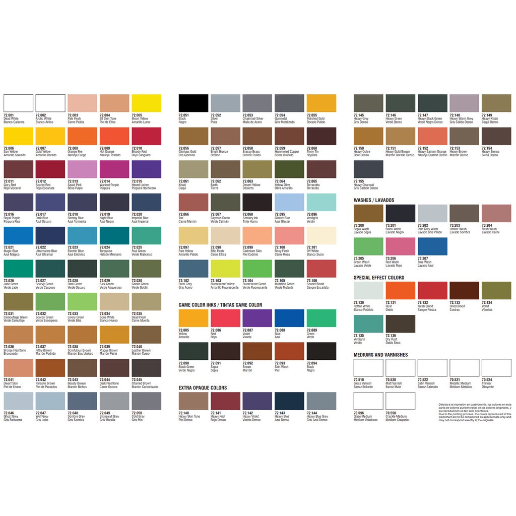 VALLEJO GAME COLOR/INK VII 72.153-72.155 SPECIAL EFFECT & EXTRA OPAQUE Safe Pre-thinned Acrylic Hobby Paint