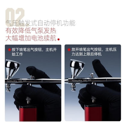 Hobby Mio HM-02 PRO Portable Rechargeable Airbrush Compressor Quiet Wireless for Scale Model Gunpla
