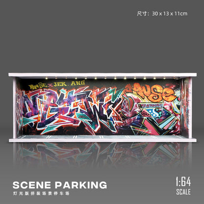 1:64 Scale Die-Cast Car Parking Diorama – Stackable PVC Display Garage with LED Lights