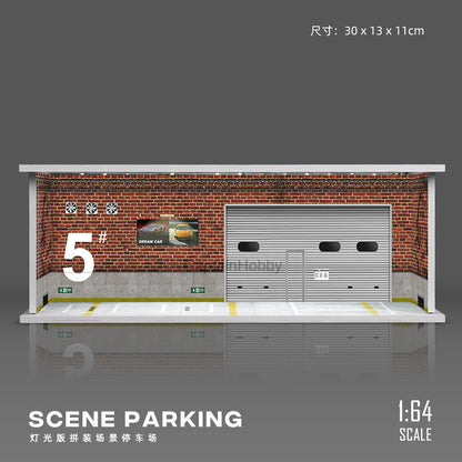 1:64 Scale Die-Cast Car Parking Diorama – Stackable PVC Display Garage with LED Lights