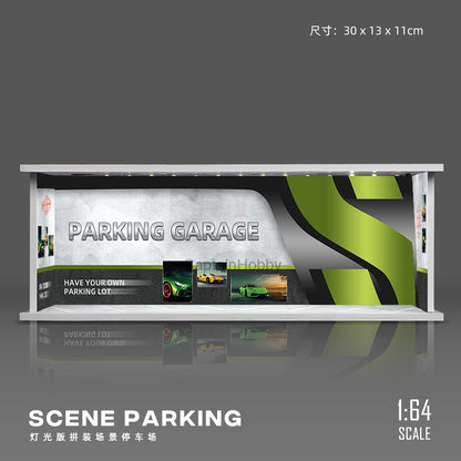 1:64 Scale Die-Cast Car Parking Diorama – Stackable PVC Display Garage with LED Lights