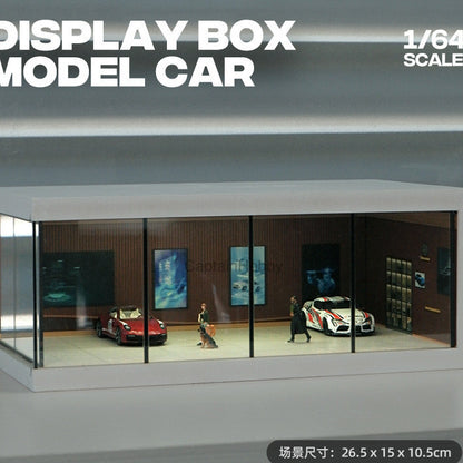 1/64 Scale Car Display Garage – Transparent Acrylic Display Box with LED Lights for Die-Cast Scene