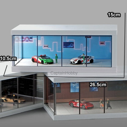 1/64 Scale Car Display Garage – Transparent Acrylic Display Box with LED Lights for Die-Cast Scene