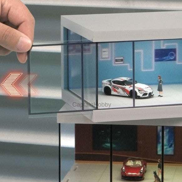 1/64 Scale Car Display Garage – Transparent Acrylic Display Box with LED Lights for Die-Cast Scene