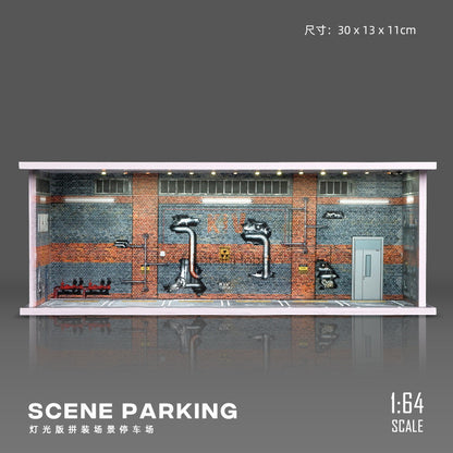 1:64 Scale Die-Cast Car Parking Diorama – Stackable PVC Display Garage with LED Lights