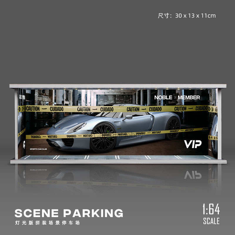 1:64 Scale Die-Cast Car Parking Diorama – Stackable PVC Display Garage with LED Lights