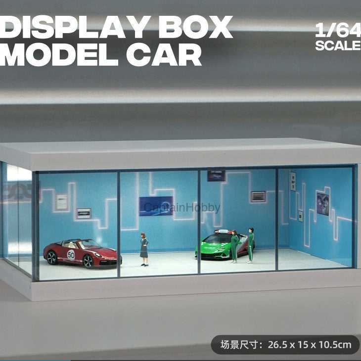 1/64 Scale Car Display Garage – Transparent Acrylic Display Box with LED Lights for Die-Cast Scene
