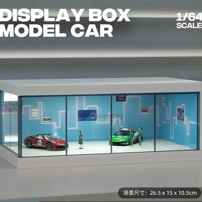 1/64 Scale Car Display Garage – Transparent Acrylic Display Box with LED Lights for Die-Cast Scene