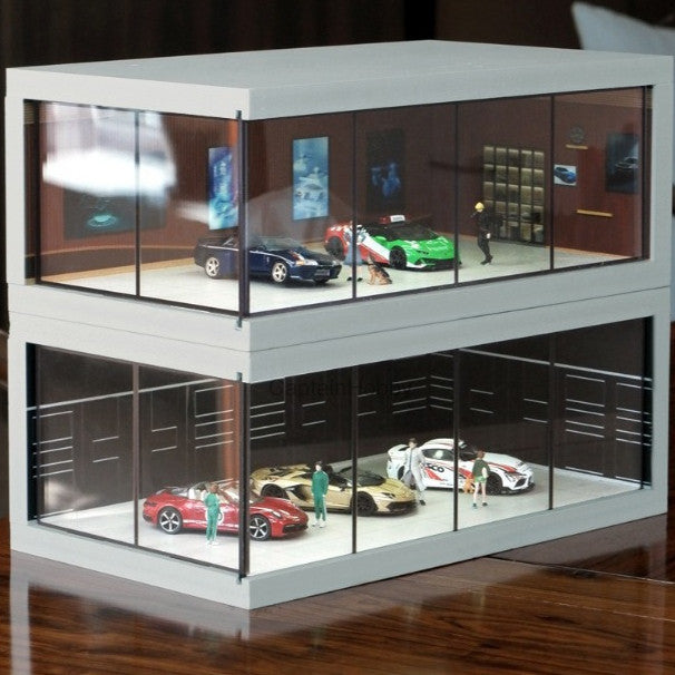 1/64 Scale Car Display Garage – Transparent Acrylic Display Box with LED Lights for Die-Cast Scene