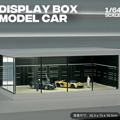 1/64 Scale Car Display Garage – Transparent Acrylic Display Box with LED Lights for Die-Cast Scene