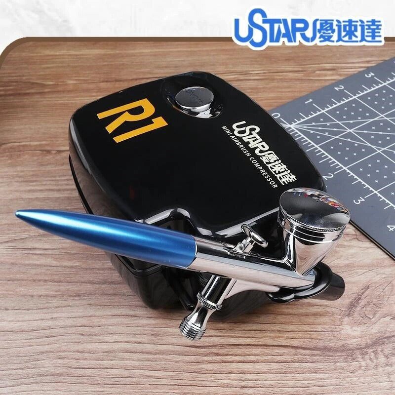 Mini Airbrushing Compressor by Ustar R1 with 3 Levels of Air Pressure Adjustment for Painting Gundam and Scale Model