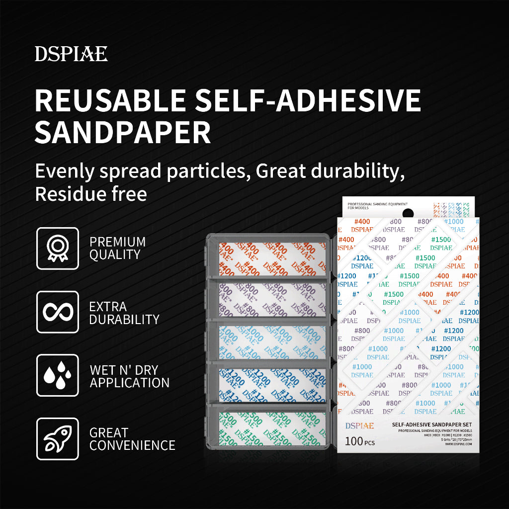 Reusable Adhesive Sandpaper Kit by DSPIAE for Sanding Polishing Gundam tamiya scale model  figurine DSP-S01