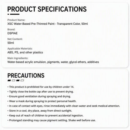 DSPIAE XSC Transparent Water-Based Airbrush Paint 50ml Pre-Thinned Colours for Gunpla & Model Kits